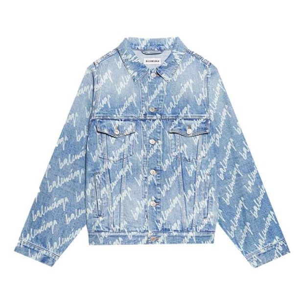 Balenciaga Allover Script Logo Denim Jacket 'Light Blue White' 681690TJW904200