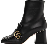 (WMNS) Gucci Marmont GG Suede Ankle Boots 'Black Leather' 408210-C9D00-1000