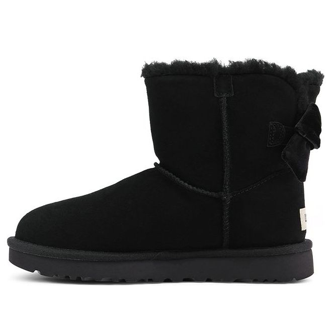(WMNS) UGG Mini Bailey Bow Velvet Ribbon 2.0 Fleece Lined Black 1118975-BLK