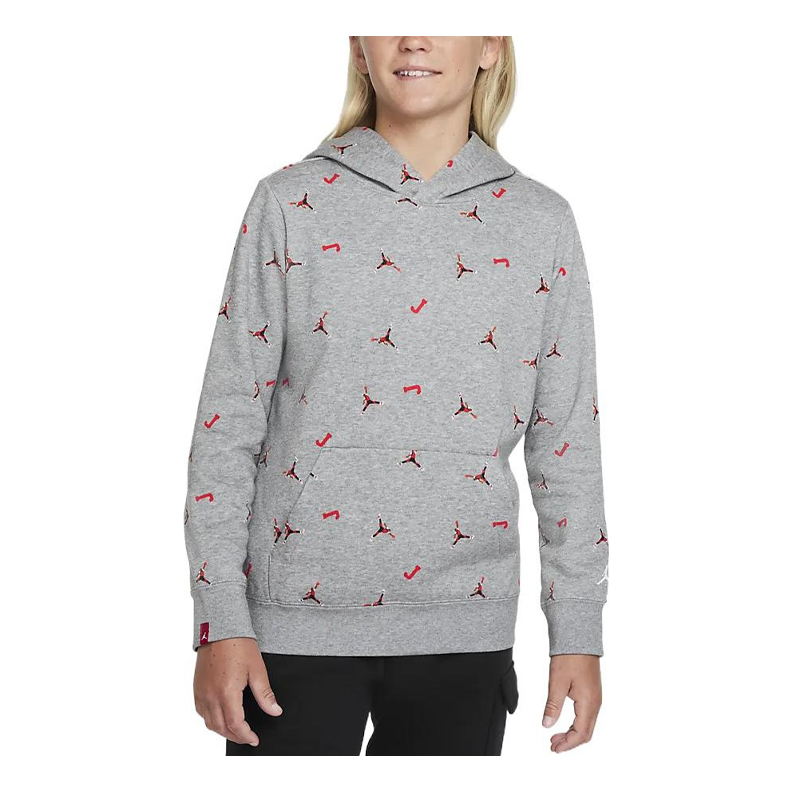 (GS) Air Jordan Full Print Logo Fleece Loose Boy Gray DQ8007-091
