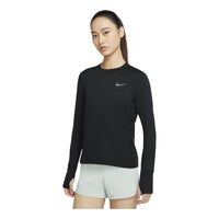 (WMNS) Nike Sports Running Round Neck Solid Color Long Sleeves Black T-Shirt CU3278-010
