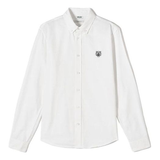 Men's KENZO SS21 Embroidered Small Tiger Head Casual Slim Fit Long Sleeves Cardigan White Shirt F765CH4001LD-01