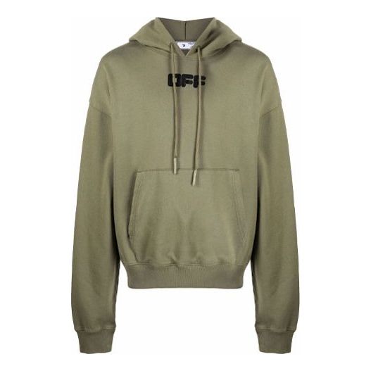 Men's Off-White FW21 Chest Logo Printing Drawstring Hood Long Sleeves Loose Fit Green OMBB037F21FLE0025510