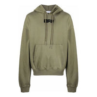 Men's Off-White FW21 Chest Logo Printing Drawstring Hood Long Sleeves Loose Fit Green OMBB037F21FLE0025510