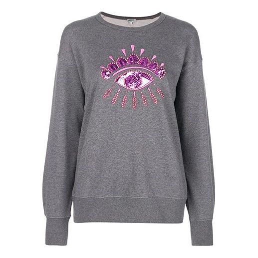 (WMNS) KENZO Eye Pattern Round Neck Pullover Hoodie Gray F862SW7434XK-97