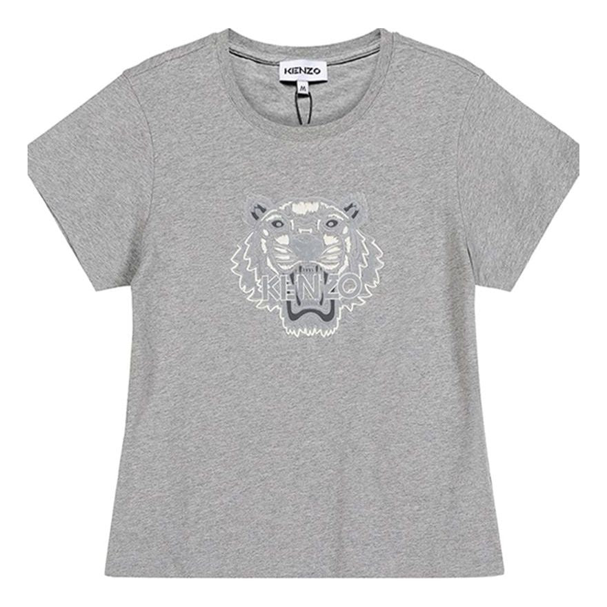 KENZO FW20 Tiger Head Pattern Slim Fit Version Round Neck Short Sleeve Pearl Gray FA62TS7224YG-94