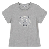 KENZO FW20 Tiger Head Pattern Slim Fit Version Round Neck Short Sleeve Pearl Gray FA62TS7224YG-94