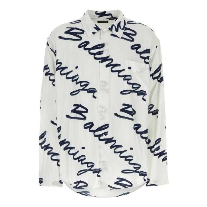 Balenciaga Scribble Logo Short Sleeve Minimal Shirt 'White Navy' 681812TOLE99167