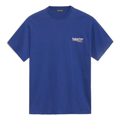 Men's Balenciaga Political Campaign Printing Version Short Sleeve Royal blue 508203TAV444540