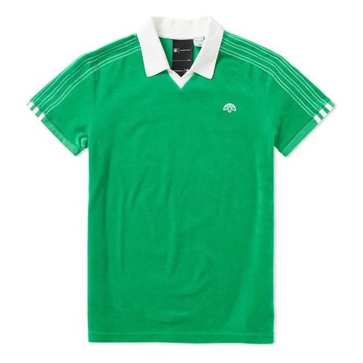 Men's adidas originals x Alexander wang Crossover Velvet Short Sleeve polo Green Polo Shirt BR0216