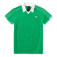 Men's adidas originals x Alexander wang Crossover Velvet Short Sleeve polo Green Polo Shirt BR0216