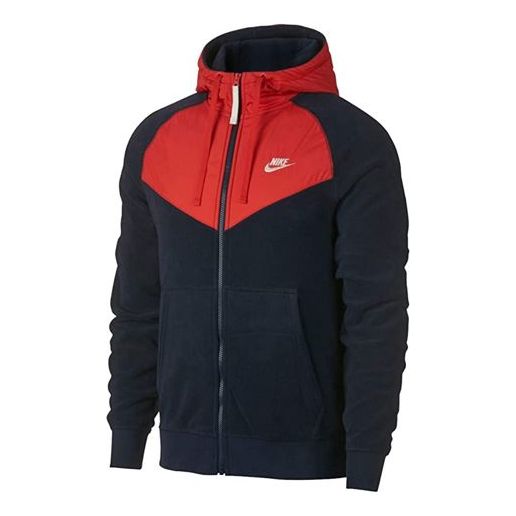 Nike hooded Fleece Lined Sports Jacket Red Blue 929114-451