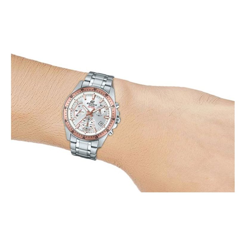 CASIO EDIFICE Steel Band Men's WhiteGoldWatch Gold Stainless Steel Strap WhiteGold Watch Dial Mens WhiteGold Analog EFV-540D-7B