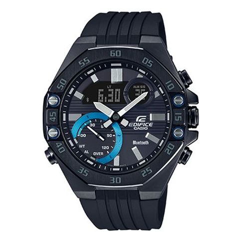 CASIO Bluetooth Waterproof EDIFICE Sports Sapphire Crystal Quartz Solar Powered Mens Black Analog/Digital Combo ECB-10YPB-1APR