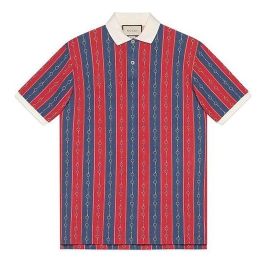 Gucci Oversize Polo With Horsebit Chain Print 'Blue Red' 564694-XJAYT-4913
