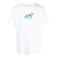 Men's Off-White SS22 Round Neck Pullover Embroidered Short Sleeve White T-Shirt OMAA027F22JER0150171