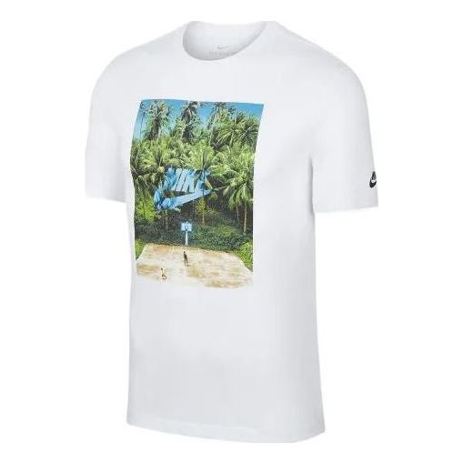 Men's Nike SS22 Sportswear Landscape Pattern Printing Round Neck Short Sleeve White T-Shirt BV7498-100
