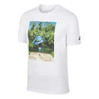 Men's Nike SS22 Sportswear Landscape Pattern Printing Round Neck Short Sleeve White T-Shirt BV7498-100