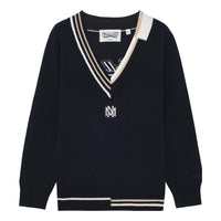 Mitchell & Ness Branded Contrasting V-Neck Sweater 'Black' MNHLAWTOKJ011-BLK