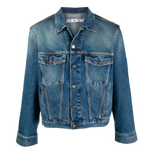 Off-White Pattern Printing Denim Jacket Loose Fit Blue OMYE062F20DEN0014745