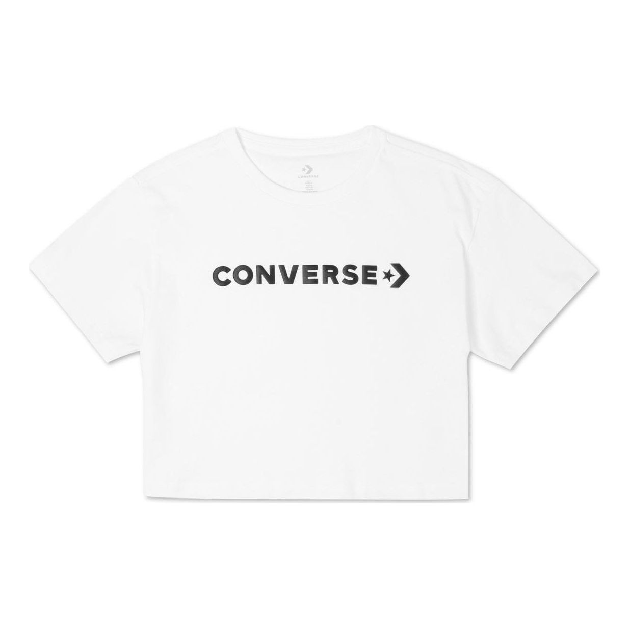 (WMNS) Converse Puff Wordmark T-Shirt Asia Sizing 'White Black' 10021656-A05