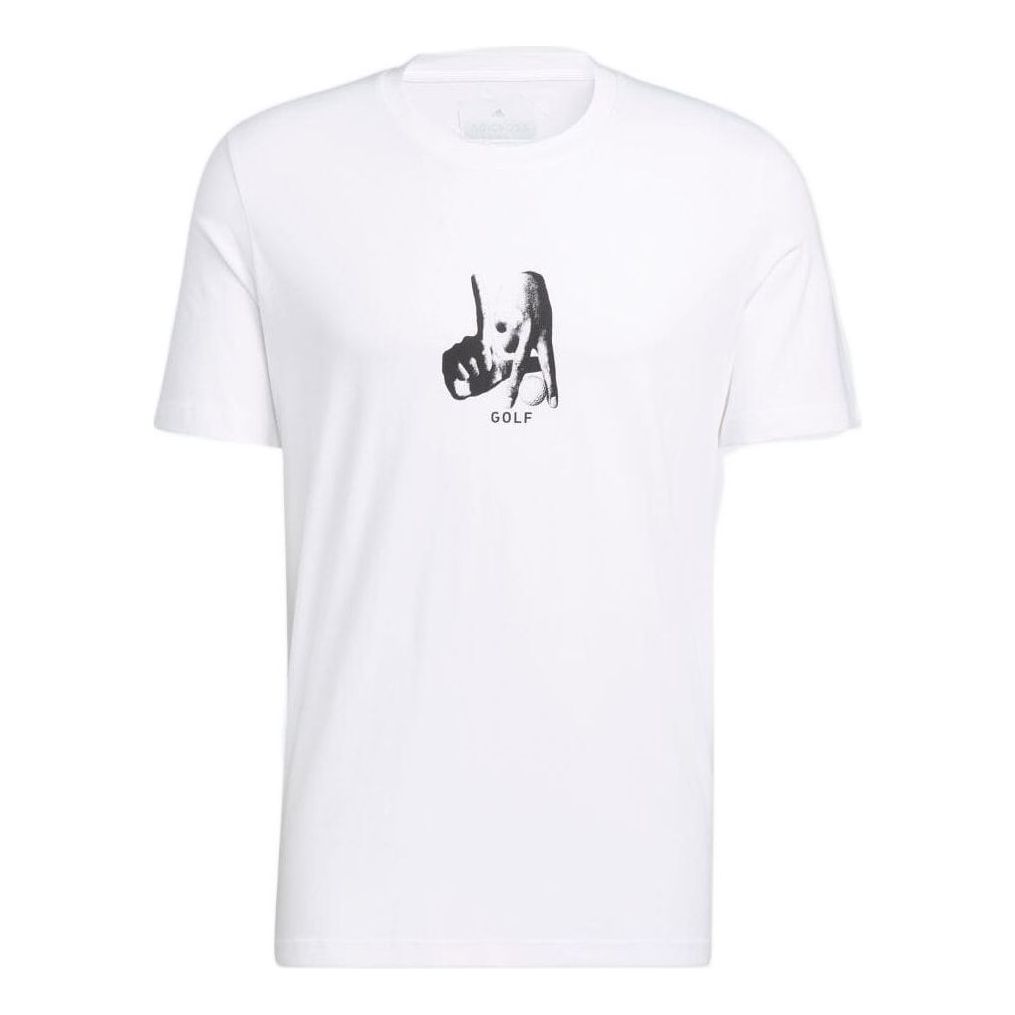 Men's adidas Alphabet Printing Golf Sports Short Sleeve Japanese Version White T-Shirt H59053