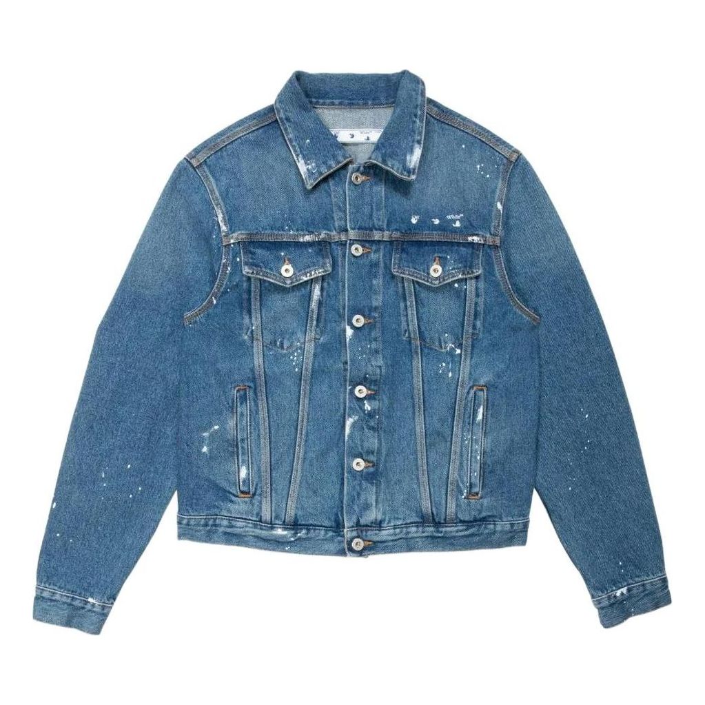Men's Off-White FW22 Back Print Lapel Long Sleeves Denim Version Blue Jacket OMYE054G20DEN0044501