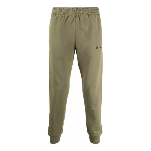Off-White FW21 Logo Elastic Waistband Straight Sports Long Pants Ordinary Version Dark Green OMCH035F21FLE0015510
