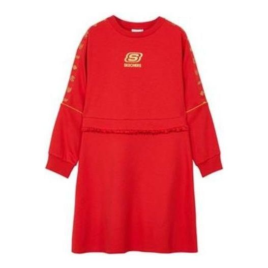 (GS) Skechers CNY Series Letter Printed Crew Dress 'Red' L122G058