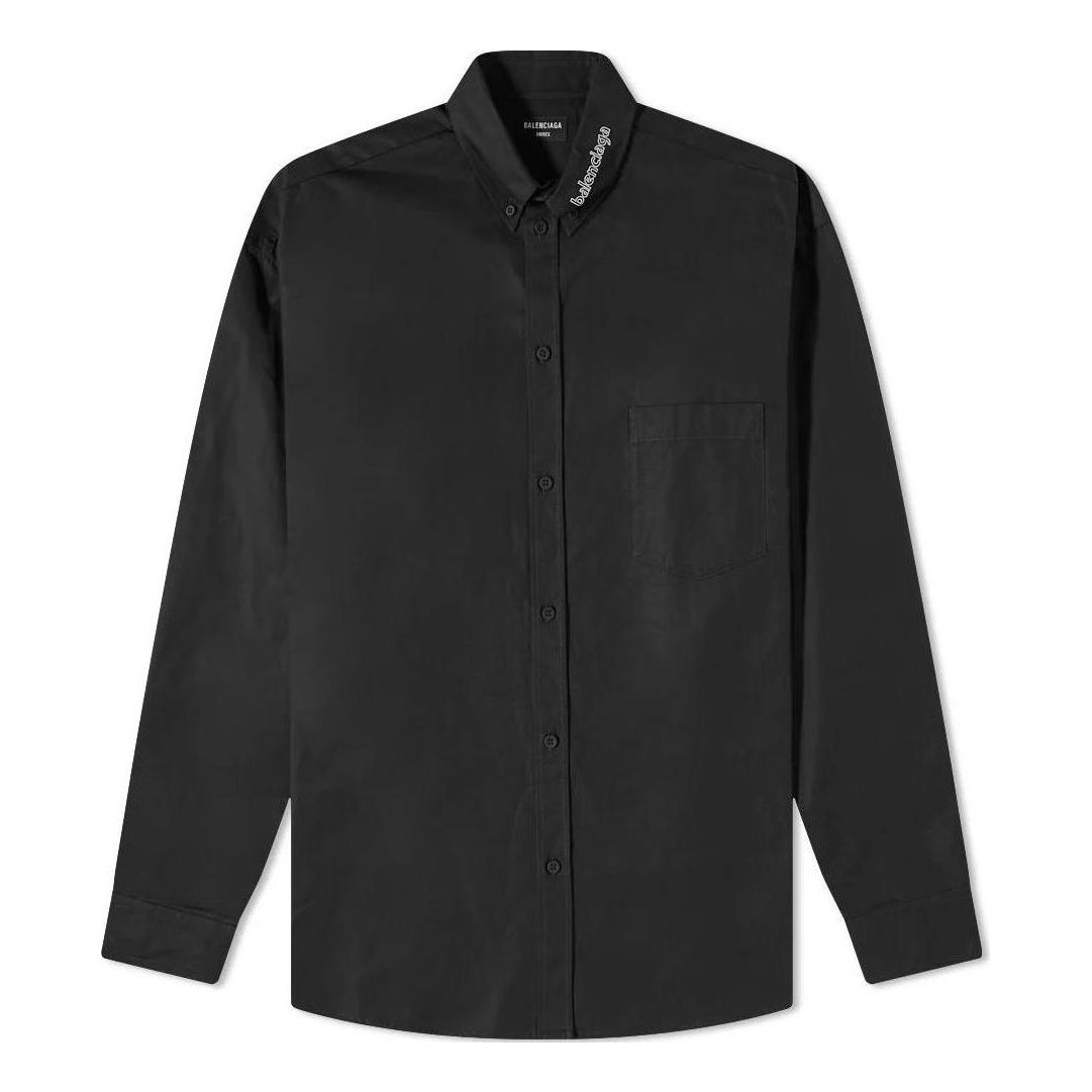 Balenciaga Logo Collar Long Sleeve Button Down Shirt 'Black' 671586TYB181000