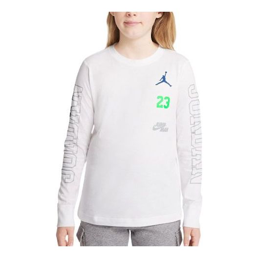 (GS) Air Jordan Alphabet Printing Round Neck Long Sleeves T-shirt Girls White DV0883-100