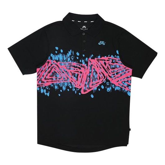 Nike SB Printing Pattern Skateboard Short Sleeve Polo Shirt Black BV1031-010