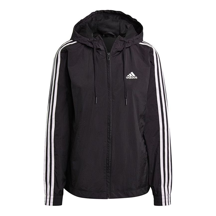 (WMNS) adidas 3-Stripes Hooded Windbreaker Jacket Asia Sizing 'Black White' GR9602