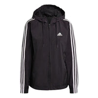 (WMNS) adidas 3-Stripes Hooded Windbreaker Jacket Asia Sizing 'Black White' GR9602