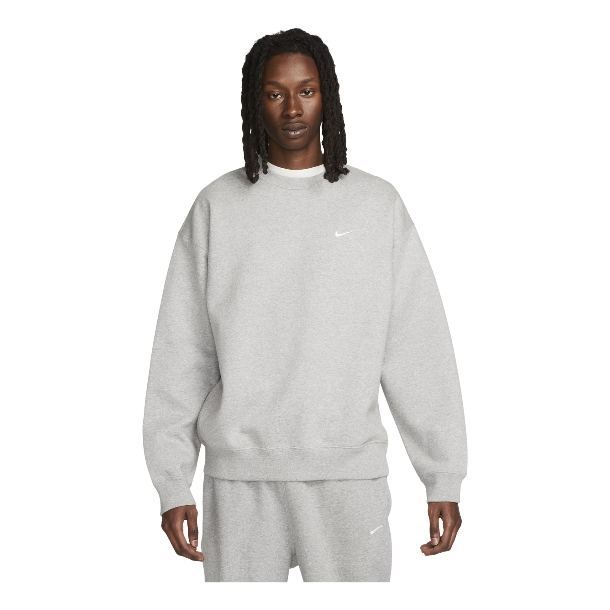 Nike Solo Swoosh Fleece Crew Sweat 'Dark Grey Heather White' DX1361-063
