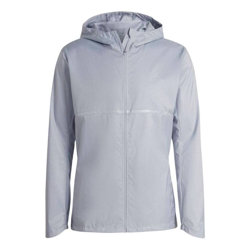 Men's adidas Logo Printing Solid Color Casual Hooded Jacket Japanese Version Gray HB7428