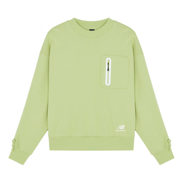 (WMNS) New Balance Logo Printing Solid Color Round Neck Pullover Green Hoodie AWT14372-SG