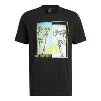 Men's adidas Plant Printing Round Neck Pullover Short Sleeve Japanese Version Black T-Shirt HN0399
