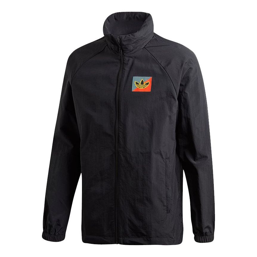 Men's adidas originals Diagonal Wb Logo Printing Sports Storage Simple Jacket Black FM3369