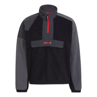 adidas originals Fleece Colorblock Half Zipper Stand Collar Jacket Black Gray HF4763