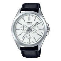 Men's CASIO Waterproof Quartz Watch Three Eyes Dial 46.5mm Black Belt Mens White Analog MTP-SW300L-7AVDF