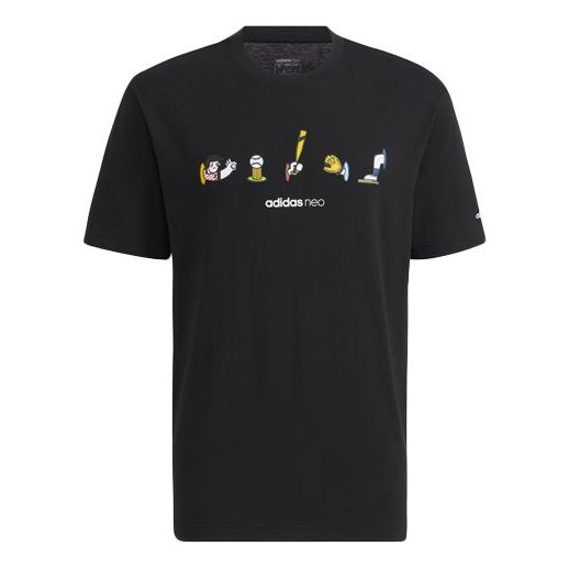 adidas neo M Splf Tee 1 Cartoon Printing Sports Loose Round Neck Short Sleeve Black HC3832