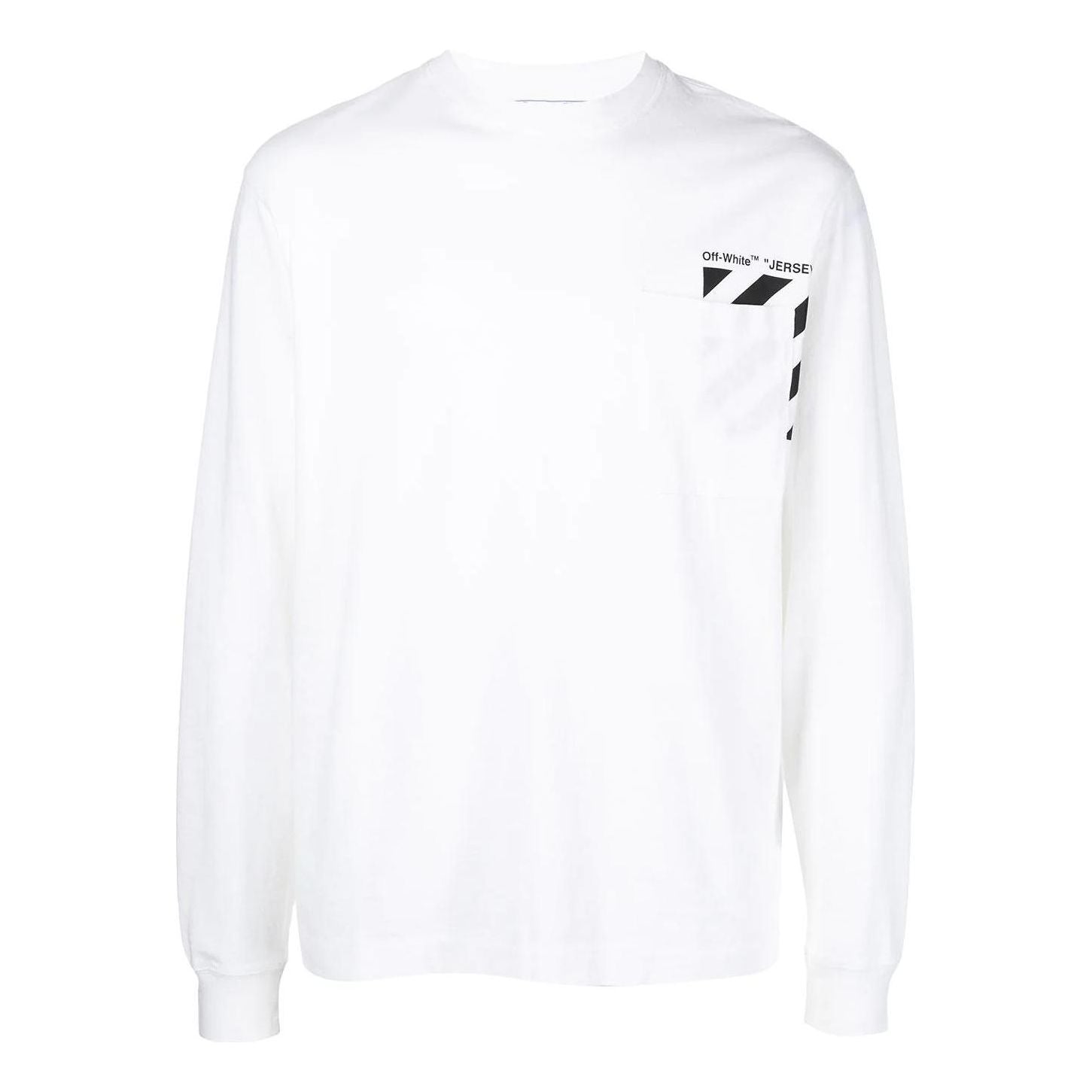 Men's Off-White SS22 Stripe Logo Printing Pullover Round Neck Long Sleeves White T-Shirt OMAB069C99JER00101100110