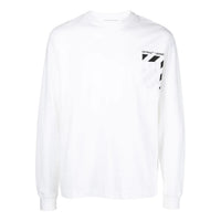 Men's Off-White SS22 Stripe Logo Printing Pullover Round Neck Long Sleeves White T-Shirt OMAB069C99JER00101100110