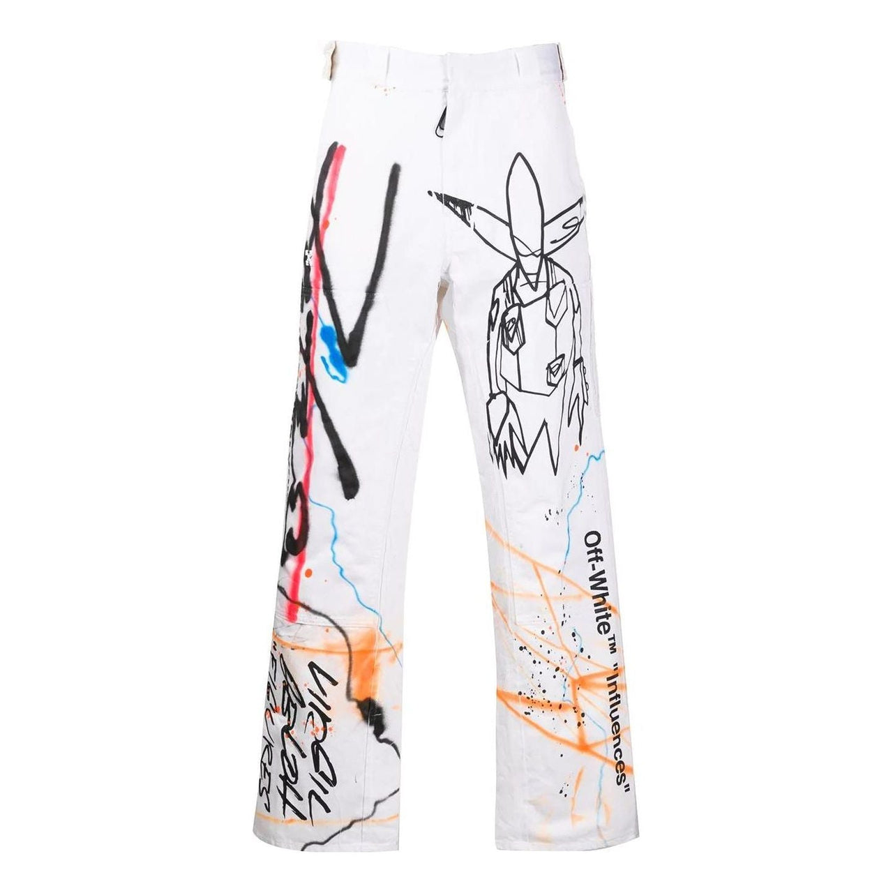 Men's Off-White FW22 Graffiti Printing High Waist Straight Casual Pants/Trousers Version White OMYA075S20D050510188