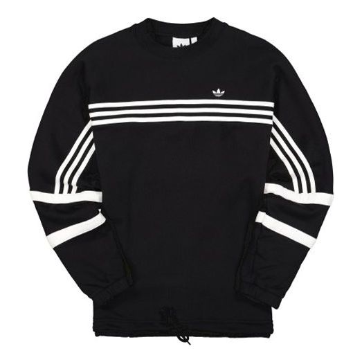 adidas originals Retro Stripe Sports Round Neck Pullover Black FM1588