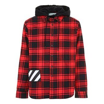 Off-White Contrasting Colors Plaid hooded Shirt Red OMGA061E18A270012000RED