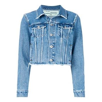 (WMNS) Off-White C/O Virgil Abloh Blue Flower Shop Cropped Denim Jacket Blue OWYE002R183860097388