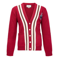 Men's Gucci Logo Badge Stripe Wool Knitting Cardigan Wool Sweater Red 545764-XKAEA-6066