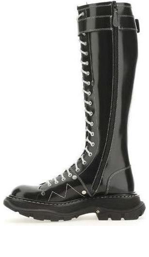 (WMNS) Alexander McQueen Buckle Detailed Lace-Up Boots 'Black' 718367WIC6D1081